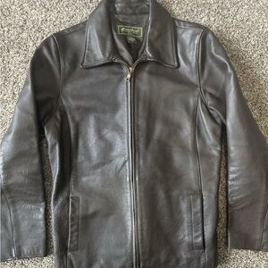 Women’s Eddie Bauer Brown Leather Jacket Size Medium Tall Zip Up